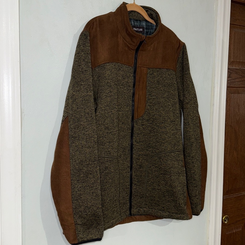 Pintlar Men’s Two Tone Zip Up Sweater Brown Faux Suede & Olive Size XXL - Picture 6 of 16